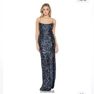 Nookie luxe navy blue confetti gown elegant sexy wedding guest sequins Sz S NWT